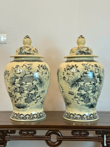 Chóe cá chép hoa sen truyền thống gốm Chu Đậu