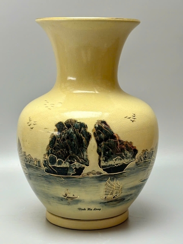 Bình trường phúc cảnh vịnh hạ long gốm chu đậu vẽ vàng 24k