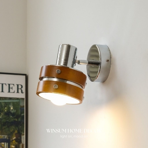 Đèn tường, đèn spot light viền gỗ óc chó có thể xoay 2 bên, đèn gắn đầu giường, lối ra vào - DTB03