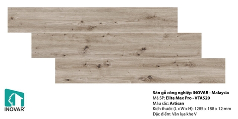 Sàn Inovar 12mm bản to vân lụa, hèm V mã VTA520