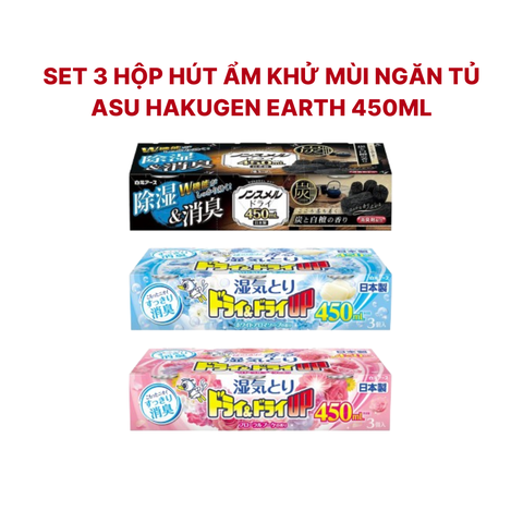 Set 3 Hộp Hút Ẩm Khử Mùi Ngăn Tủ Asu Hakugen Earth 450ml