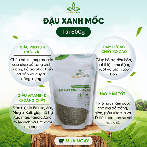 Đậu xanh mốc (đậu xanh tiêu) Myanmar 500g - Tỉ lệ nãy mầm cao - Chuyên làm giá đỗ