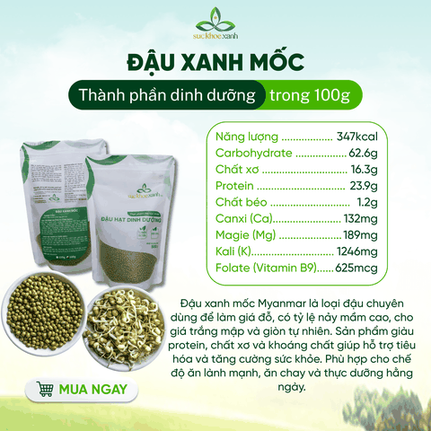 Đậu xanh mốc (đậu xanh tiêu) Myanmar 500g - Tỉ lệ nãy mầm cao - Chuyên làm giá đỗ