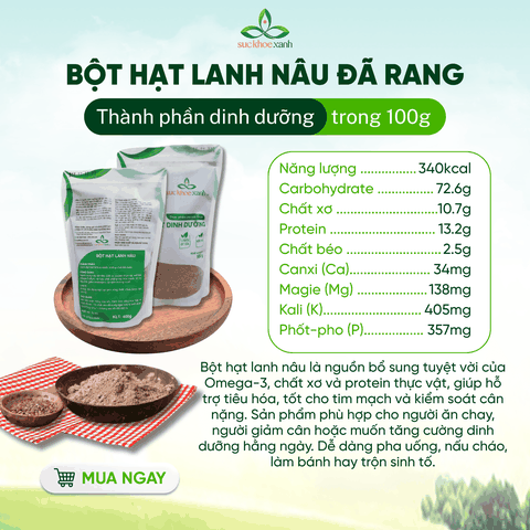 Bột Hạt Lanh Nâu Ấn Độ đã chín 400g– Chống Oxy Hóa, Đẹp Da, Hỗ Trợ Nội Tiết Tố Nữ
