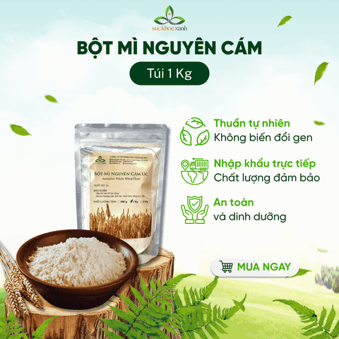 Bột Mì Nguyên Cám Úc Túi 1kg – Giàu Chất Xơ, Vitamin – Làm Bánh Healthy, Ăn Kiêng