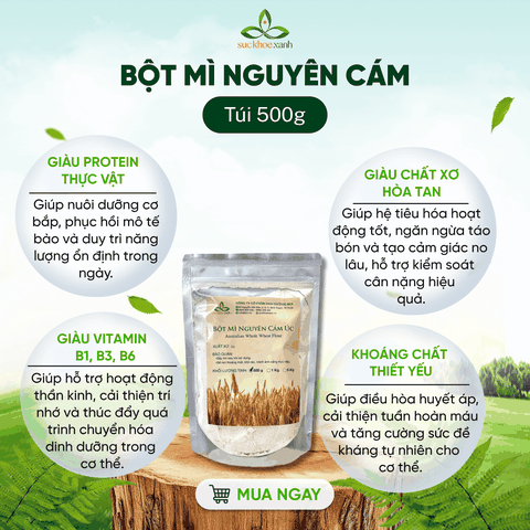 Bột Mì Nguyên Cám Úc Túi 500g – Làm Bánh Mì, Pizza, Pasta – Dinh Dưỡng Tự Nhiên