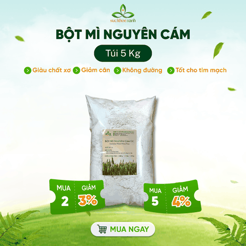 Bột Mì Nguyên Cám Úc Túi 5kg – Nguyên Chất 100% – Tốt Cho Tiêu Hóa & Kiểm Soát Cân Nặng
