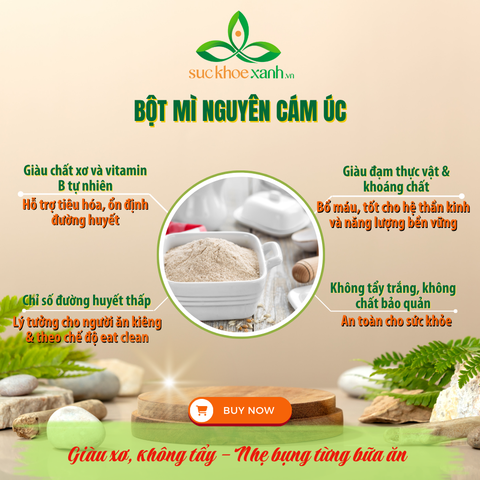Bột Mì Nguyên Cám Úc Túi 5kg – Nguyên Chất 100% – Tốt Cho Tiêu Hóa & Kiểm Soát Cân Nặng