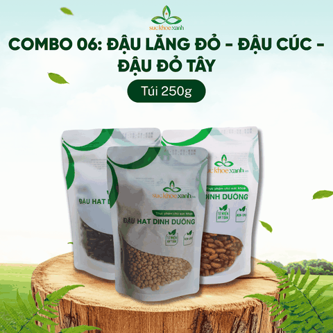 Combo 06- 1 Đậu lăng đỏ & 1 Đậu cúc & 1 Đậu đỏ tây nhập khẩu (mỗi túi 250g)