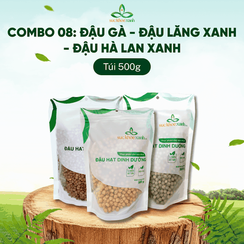Combo 08- 1 Đậu gà & 1 Đậu Lăng xanh & 1 Đậu Hà lan xanh nguyên Hạt (mỗi túi 500g)