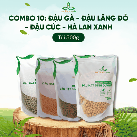 Combo 10- 1 Đậu Gà & 1 Lăng đỏ & 1 Hà lan xanh nguyên Hạt & 1 Đậu cúc (mỗi túi 500g)