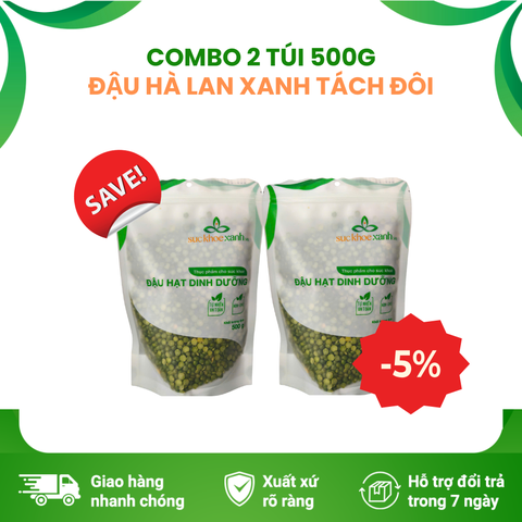 Đậu hà lan xanh tách đôi Canada Túi 500g - Set 2 Túi