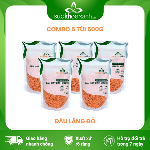 Combo 5 Túi Đậu lăng đỏ tách vỏ nhập khẩu từ Canada, mỗi Túi 500g