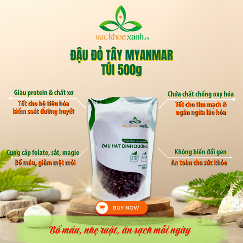 Đậu Đỏ Tây Myanmar 500g - Hạt to mẩy - Thuần tự nhiên - Giàu đạm, chất xơ - Món chay, ăn kiêng