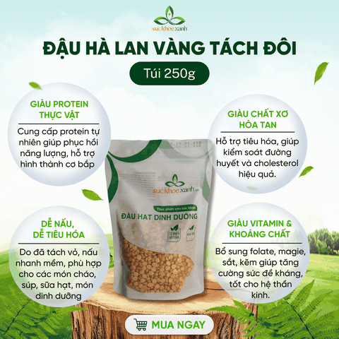 Đậu Hà Lan Vàng Tách Đôi Canada 250g - Hạt sạch, thuần tự nhiên - Nấu súp, ăn chay, giảm cân