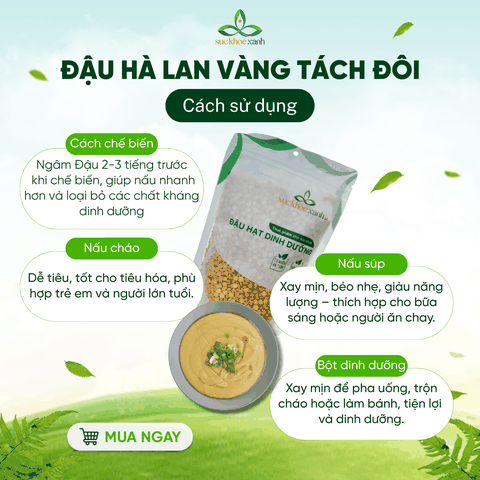 Đậu Hà Lan Vàng Canada 500g- Hạt tách đôi - Giàu đạm, chất xơ - Thực dưỡng, món chay healthy