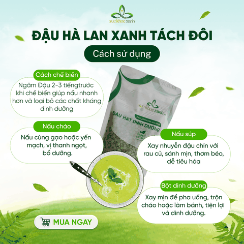Đậu Hà Lan Xanh Tách Đôi Canada 250g - Hạt nguyên chất - Dinh dưỡng cao - Salad, cháo, món healthy