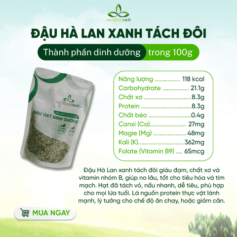 Đậu Hà Lan Xanh Tách Đôi Canada 250g - Hạt nguyên chất - Dinh dưỡng cao - Salad, cháo, món healthy