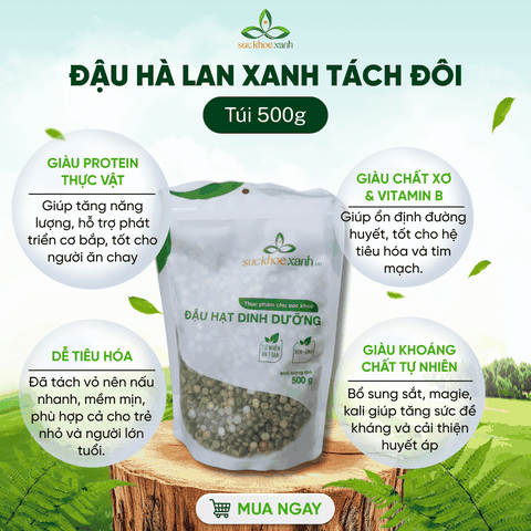 Đậu Hà Lan Xanh Tách Đôi Canada 500g - Hạt sạch, chất lượng cao - Món chay, healthy, nấu súp