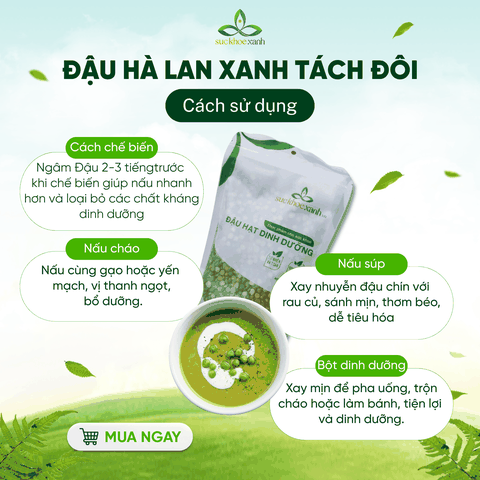 Đậu Hà Lan Xanh Tách Đôi Canada 500g - Hạt sạch, chất lượng cao - Món chay, healthy, nấu súp