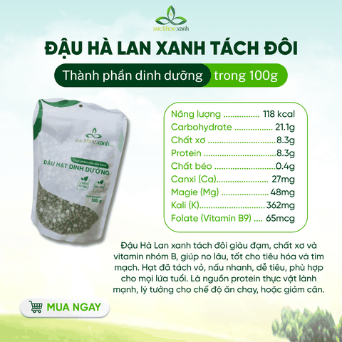 Đậu Hà Lan Xanh Tách Đôi Canada 500g - Hạt sạch, chất lượng cao - Món chay, healthy, nấu súp