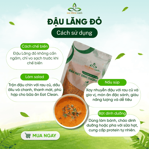 Đậu Lăng Đỏ Tách Vỏ Canada 250g - Hạt sạch, thuần tự nhiên - Nấu súp, món chay, ăn kiêng healthy