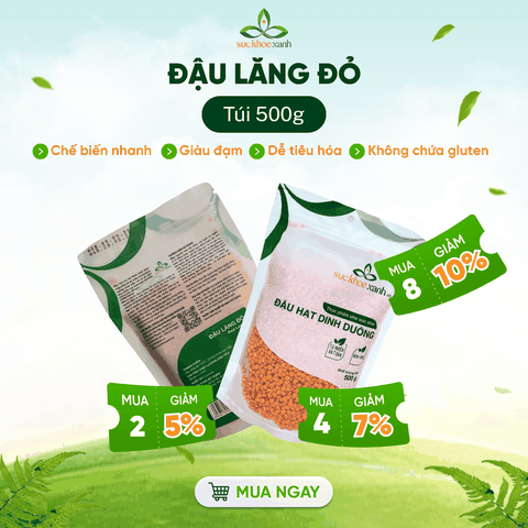 Đậu Lăng Đỏ Canada 500g - Tách vỏ - Giàu đạm, chất xơ - Thực dưỡng, giảm cân, món healthy