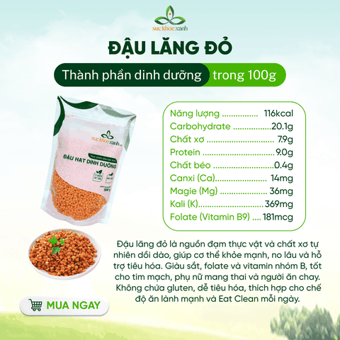 Đậu Lăng Đỏ Canada 500g - Tách vỏ - Giàu đạm, chất xơ - Thực dưỡng, giảm cân, món healthy