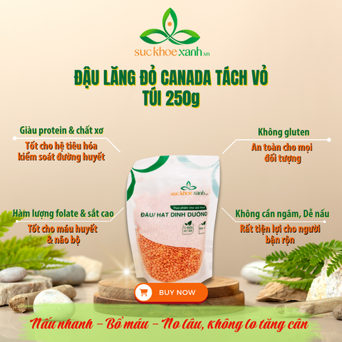 Đậu Lăng đỏ tách vỏ nhập khẩu từ Canada, Túi 250g