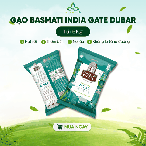 Gạo Basmati India Gate Dubar 5kg – Gạo Thơm Cao Cấp – Hạt Dài, Giảm Cân, Tốt Cho Tim Mạch