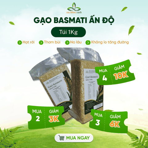 Gạo Basmati India (Ấn độ) Túi 1kg, ngăn ngừa tiểu đường