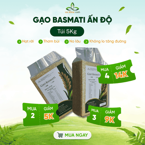 Gạo Basmati India (Ấn Độ) Túi 5kg ngăn ngừa tiểu đường