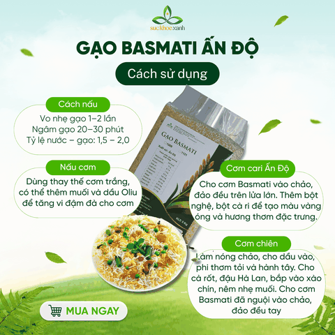Gạo Basmati India (Ấn Độ) Túi 5Kg - ngăn ngừa tiểu đường, kiểm soát cân nặng
