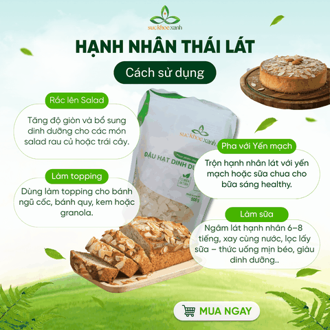 Hạnh Nhân Lát Tự Nhiên 500g – Ăn Chay -Làm Đẹp Da -Bổ Sung Dinh Dưỡng Cao Cấp -Topping -Làm bánh