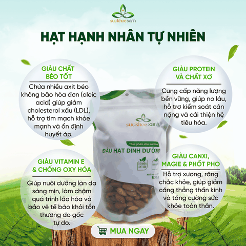 Sức Khỏe Xanh – Hạnh Nhân Sống Tự Nhiên Mỹ 500g – Bổ Sung Vitamin E -Chất Béo Tốt - Sỉ lẻ giá tốt