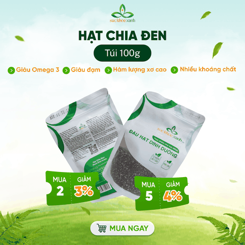 Sức Khỏe Xanh – Hạt Chia Đen Peru/Ấn Độ 100g – Siêu Thực Phẩm Giàu Omega 3, Chất Xơ, Protein