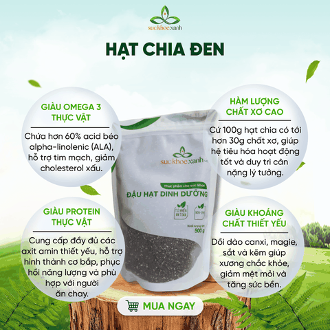 Sức Khỏe Xanh – Hạt Chia Đen Peru/Ấn Độ 250g – Hạt Sạch Tăng Năng Lượng, Làm Đẹp Da, Tốt Cho Tiêu Hóa
