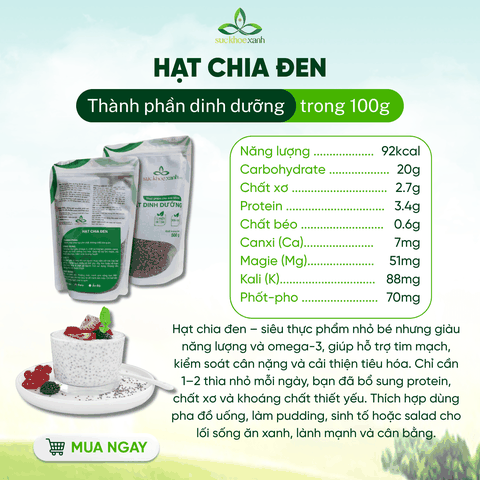 Sức Khỏe Xanh – Chia Đen Peru/Ấn Độ 500g – Hạt Dinh Dưỡng Ăn Kiêng, Hỗ Trợ Giảm Cân, Tốt Cho Tim Mạch
