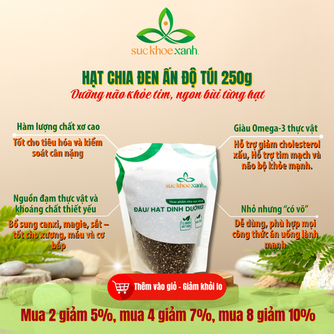Sức Khỏe Xanh – Hạt Chia Đen Peru/Ấn Độ – Hạt Sạch Tăng Năng Lượng, Làm Đẹp Da, Tốt Cho Tiêu Hóa