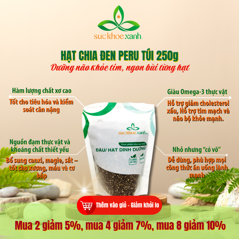 Sức Khỏe Xanh – Hạt Chia Đen Peru/Ấn Độ – Hạt Sạch Tăng Năng Lượng, Làm Đẹp Da, Tốt Cho Tiêu Hóa