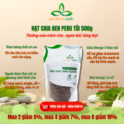 Sức Khỏe Xanh – Chia Đen Peru/Ấn Độ 500g – Hạt Dinh Dưỡng Ăn Kiêng, Hỗ Trợ Giảm Cân, Tốt Cho Tim Mạch