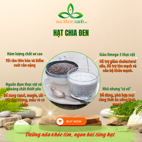 Sức Khỏe Xanh – Hạt Chia Đen Peru/Ấn Độ 100g – Siêu Thực Phẩm Giàu Omega 3, Chất Xơ, Protein