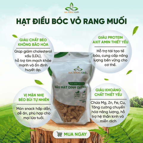 Hạt điều bóc vỏ rang muối Sức Khỏe Xanh