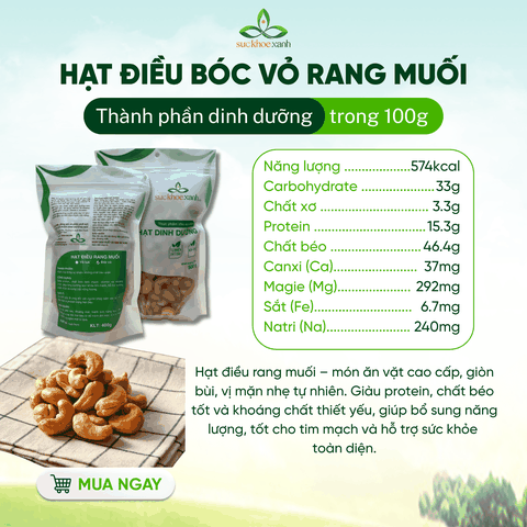 Hạt điều bóc vỏ rang muối Sức Khỏe Xanh