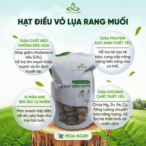 Hạt Điều Rang Muối Vỏ Lụa Sức Khỏe Xanh