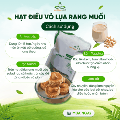 Hạt Điều Rang Muối Vỏ Lụa Sức Khỏe Xanh