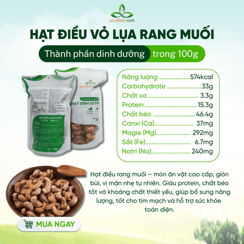 Hạt Điều Rang Muối Vỏ Lụa Sức Khỏe Xanh