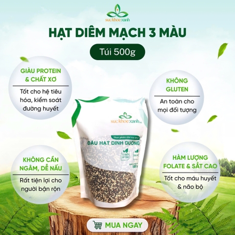 Hạt Quinoa 3 màu nhập khẩu từ Peru, Túi 500g