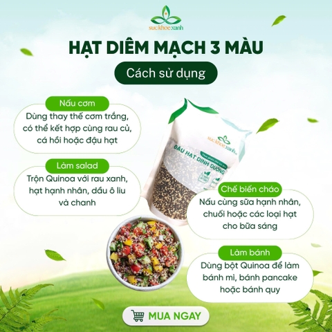 Hạt Quinoa 3 màu nhập khẩu từ Peru, Túi 500g