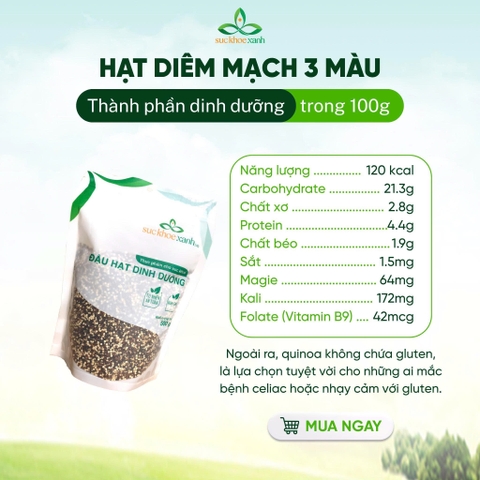 Hạt Quinoa 3 màu nhập khẩu từ Peru, Túi 500g